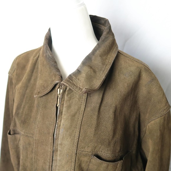Vintage Penman's Men's olive green suede leather zip front bomber jacket L - Picture 2 of 6